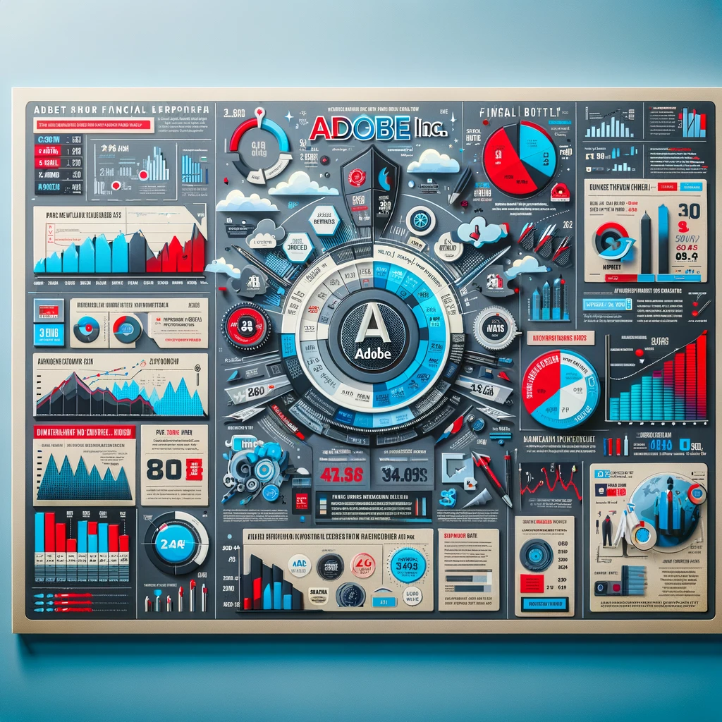 Detailed financial chart illustrating Adobe Inc.&rsquo;s revenue growth, profitability, and stock price trends, highlighting key financial metrics and the company&rsquo;s market success.